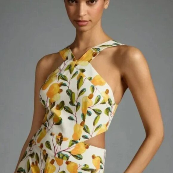 FARM Rio Pants - FARM RIO Halter Cutout Wide-Leg Jumpsuit-Size L-shorter length
